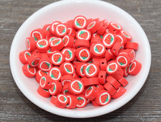 Red Strawberry Polymer Clay Beads, Fruit Cane Beads, Whole Strawberry Clay Beads, Fruit Clay Beads, Jewelry Beads, Beads for Bracelet #206