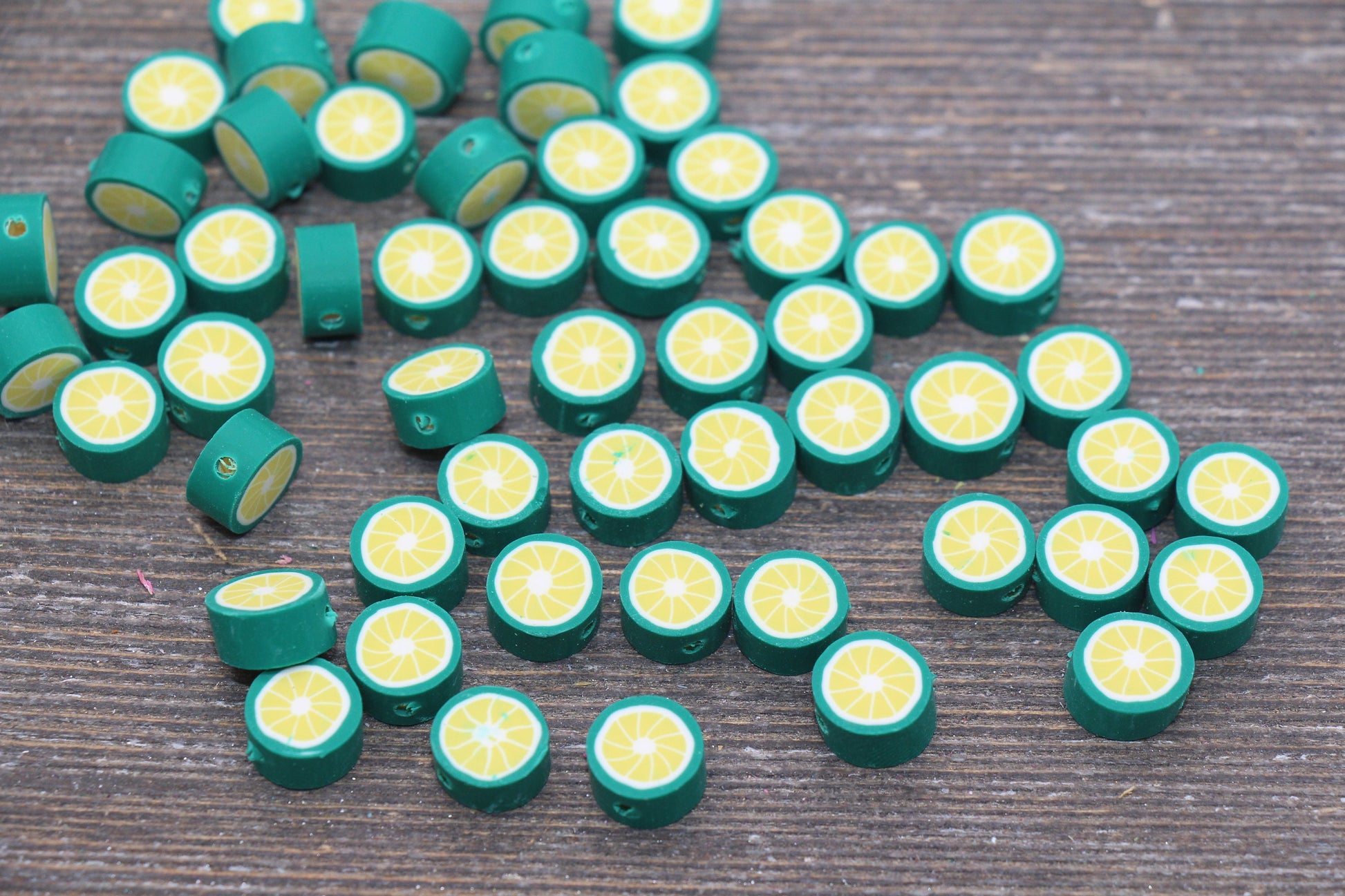 Lime Polymer Clay Beads, Green Citrus Fruit Beads, Round Citrus Clay Beads, Green Lime Clay Beads, Bracelet Jewelry Beads #195