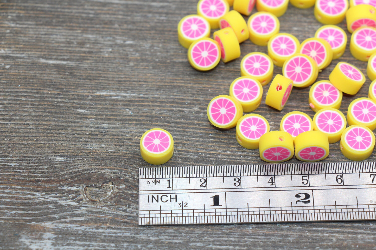 Grapefruit Polymer Clay Beads, Citrus Fruit Beads, Round Citrus Clay Beads, Grapefruit Clay Beads, Bracelet Jewelry Beads #198