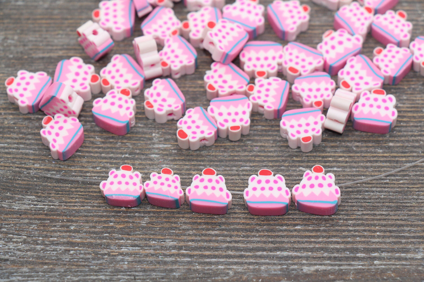 Cupcake Clay Beads, Sweet Food Polymer Clay Beads, Cake Clay Beads, Kawaii Pink Cupcake Beads, Fake Food Slice Beads #212