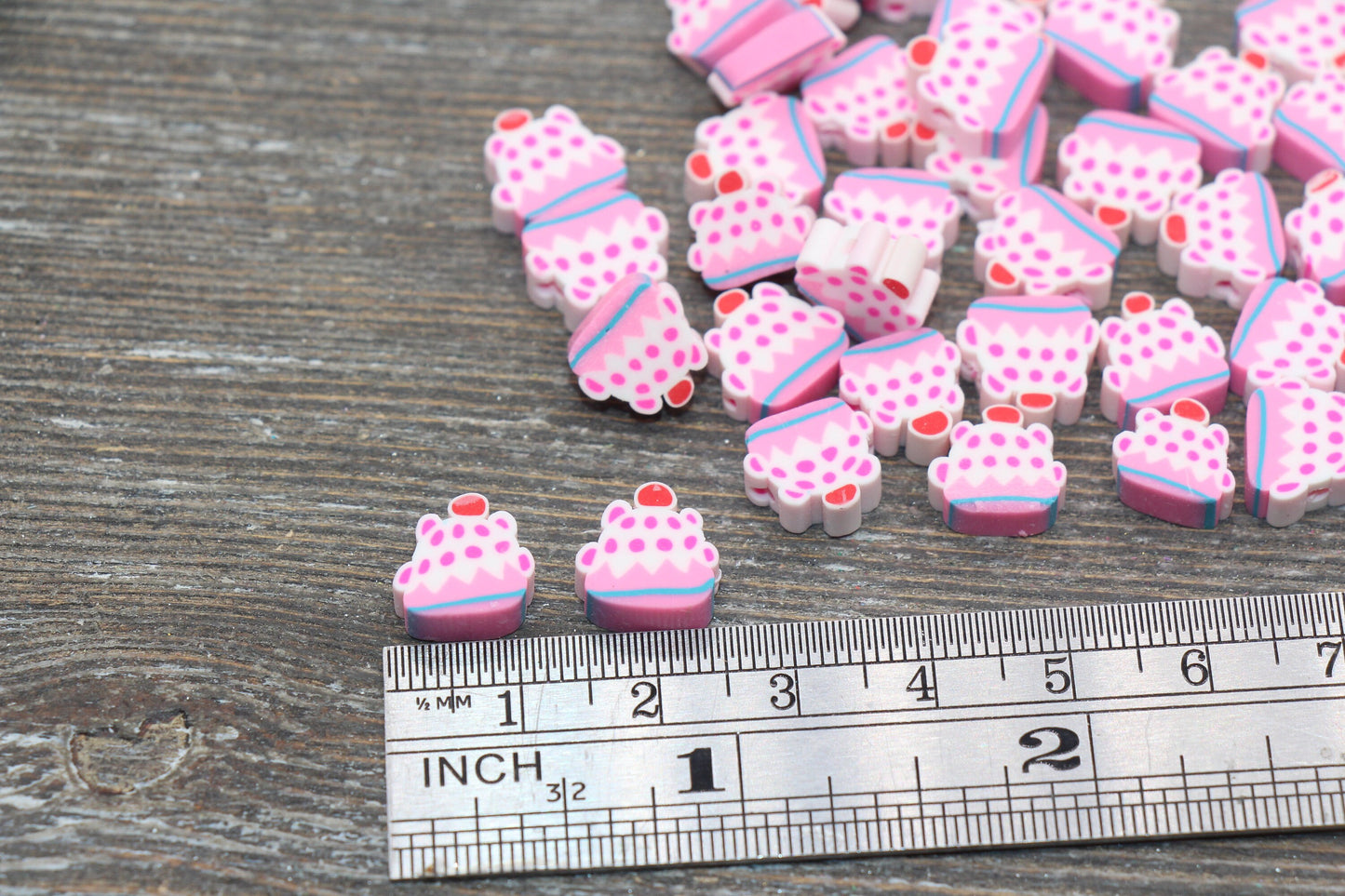 Cupcake Clay Beads, Sweet Food Polymer Clay Beads, Cake Clay Beads, Kawaii Pink Cupcake Beads, Fake Food Slice Beads #212