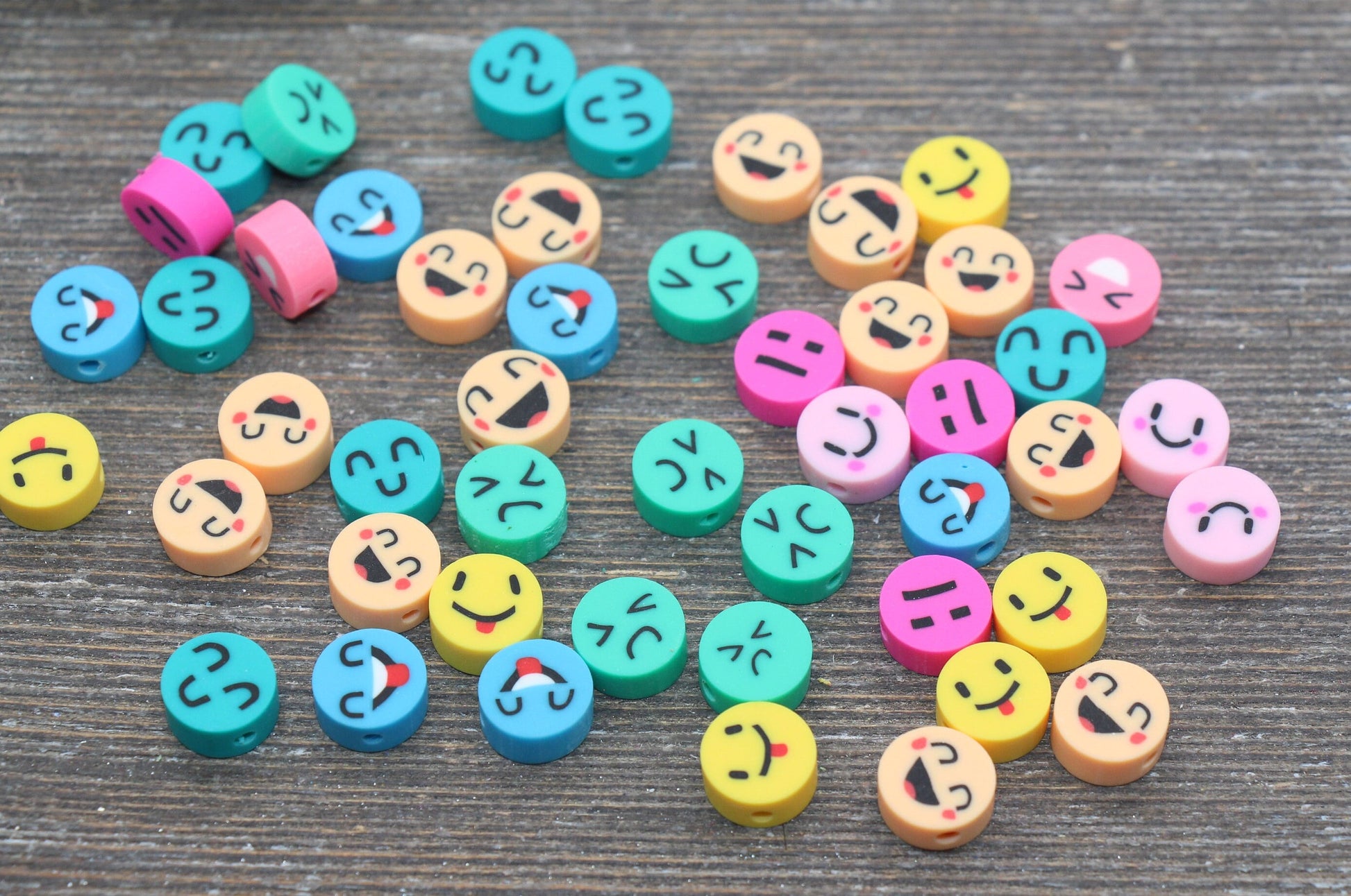 Emoji Polymer Clay Beads, Emoji Fimo Cane Beads, Assorted Emoji Beads, Smiley Face Beads, Facial Expression Beads #215