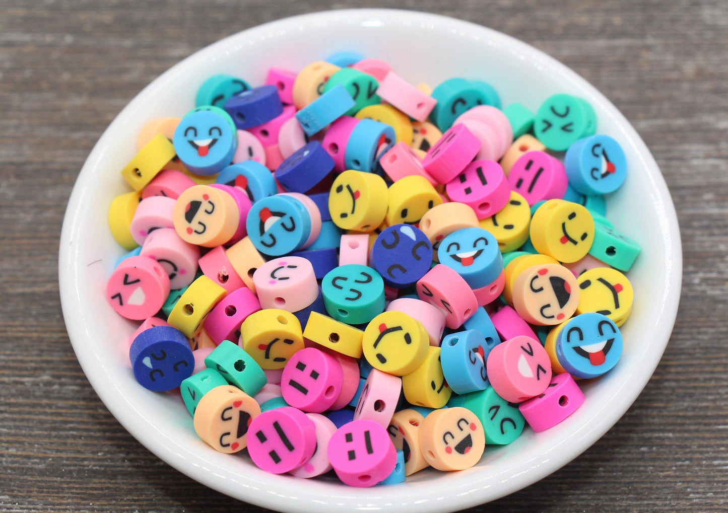 Emoji Polymer Clay Beads, Emoji Fimo Cane Beads, Assorted Emoji Beads, Smiley Face Beads, Facial Expression Beads #215