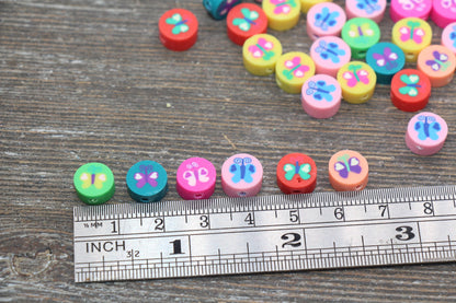 Butterfly Polymer Clay Beads, Assort Butterfly Round Clay Beads, Kawaii Butterflies Beads, Jewelry Beads #218