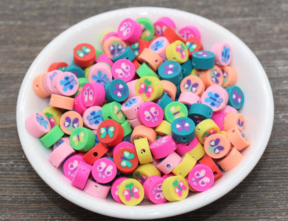 Butterfly Polymer Clay Beads, Assort Butterfly Round Clay Beads, Kawaii Butterflies Beads, Jewelry Beads #218