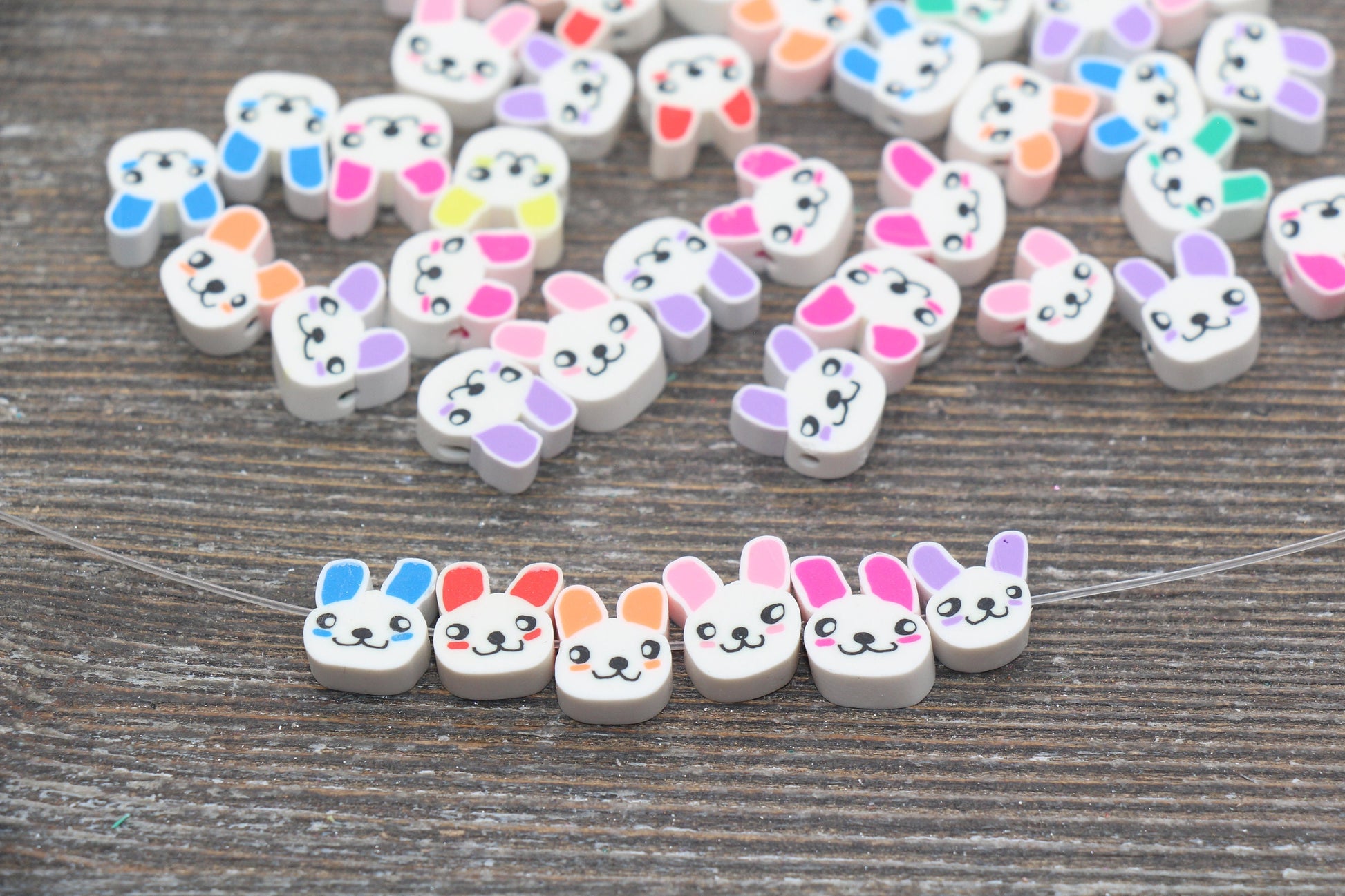 Bunny Polymer Clay Beads, Cute Bunny Clay Beads, Bunny Clay Loose Beads, Easter Themed Bunny Beads, Jewelry Beading Supplies #220