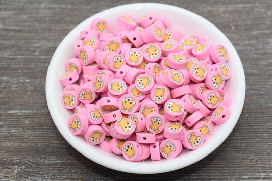 Kawaii Puppy Polymer Clay Beads, Dog Clay Beads, Puppy Clay Round Loose Beads, Jewelry Beads, Bead for Bracelet #225