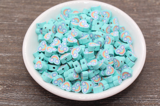 Rainbow and Cloud Polymer Clay Beads, Rainbow Cane Beads, Cloud Cane Beads, Fimo Cane Beads, Jewelry Beads, Beads for Bracelet #202