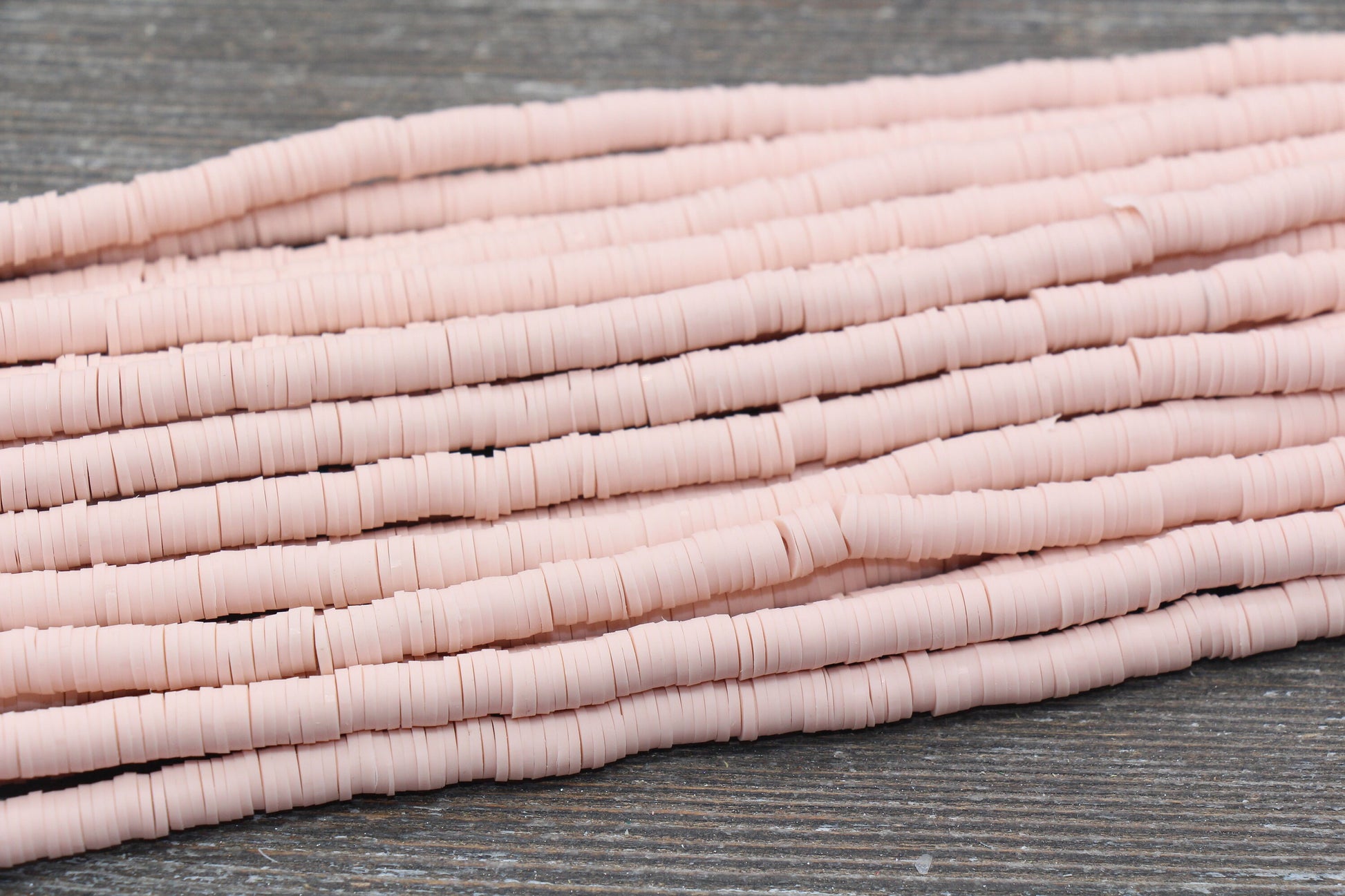 6mm Nude Pink Heishi Beads, Pink Polymer Clay Disc Beads, African Disc Beads, Vinyl Heishi, 16 inch Strand #397