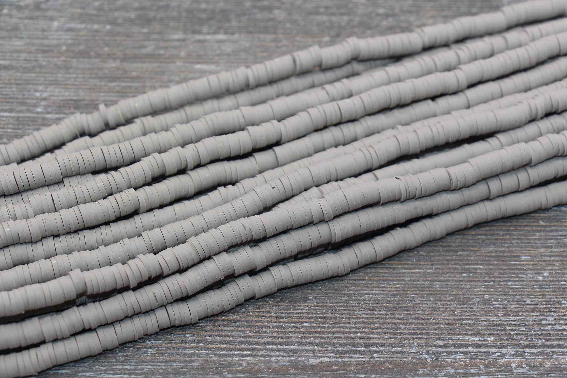 6mm Historical Gray Heishi Beads, Polymer Clay Disc Beads, African Disc Beads, Vinyl Heishi, 16 inch Strand #371