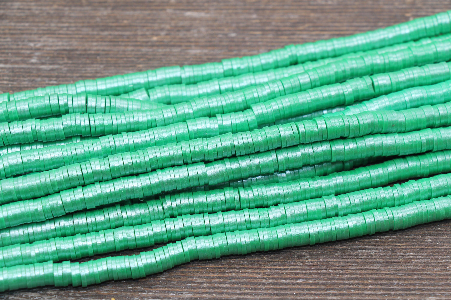 6mm Shimmer Green Color Polymer Clay Disc Beads, Green Heishi Beads, African Disc Beads, Vinyl Heishi, 16 inch Strand #169