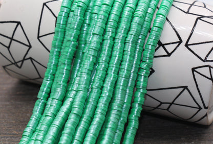 6mm Shimmer Green Color Polymer Clay Disc Beads, Green Heishi Beads, African Disc Beads, Vinyl Heishi, 16 inch Strand #169