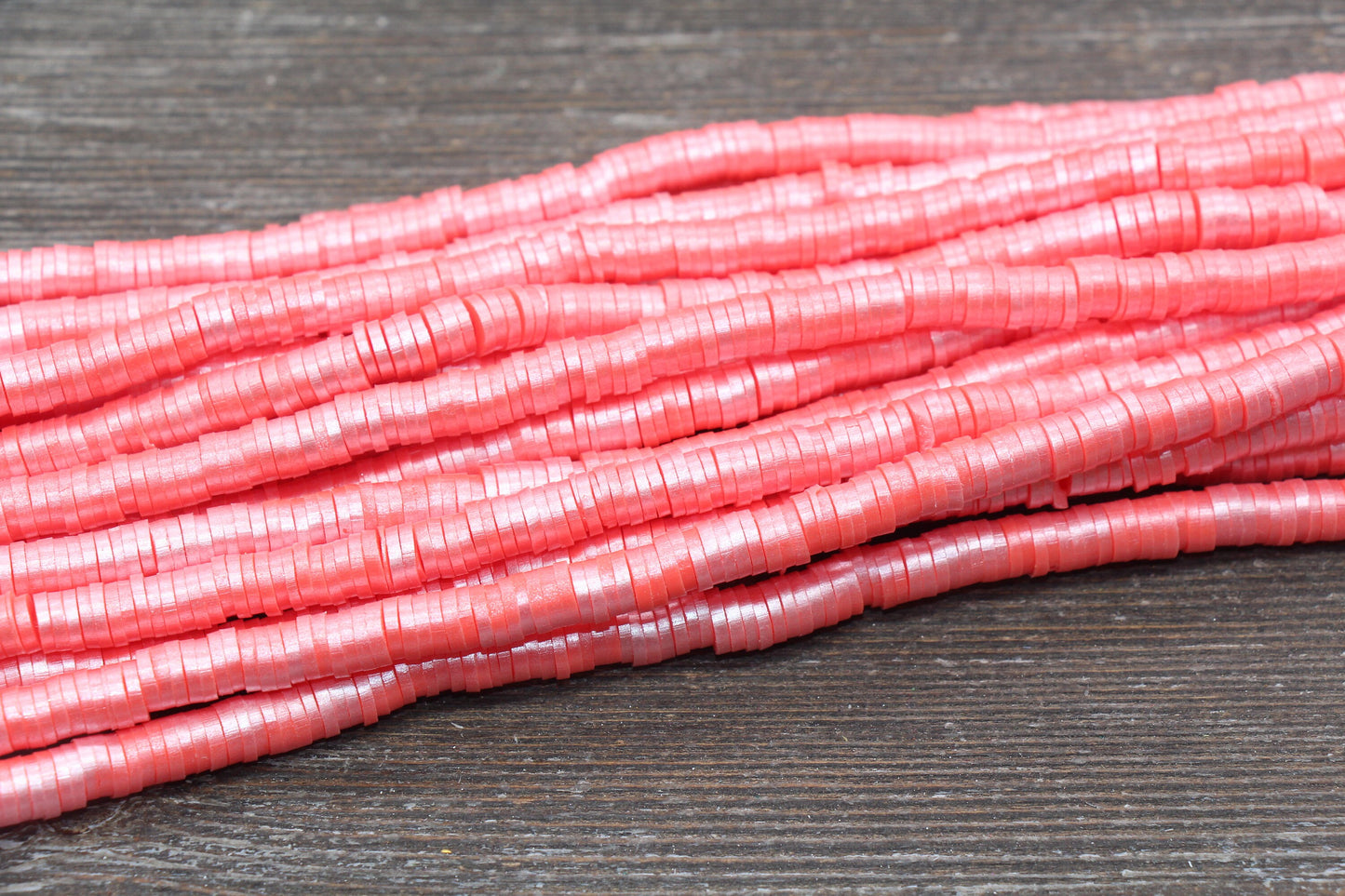 6mm Shimmer Coral Color Polymer Clay Disc Beads, Coral Heishi Beads, African Disc Beads, Vinyl Heishi, 16 inch Strand #440