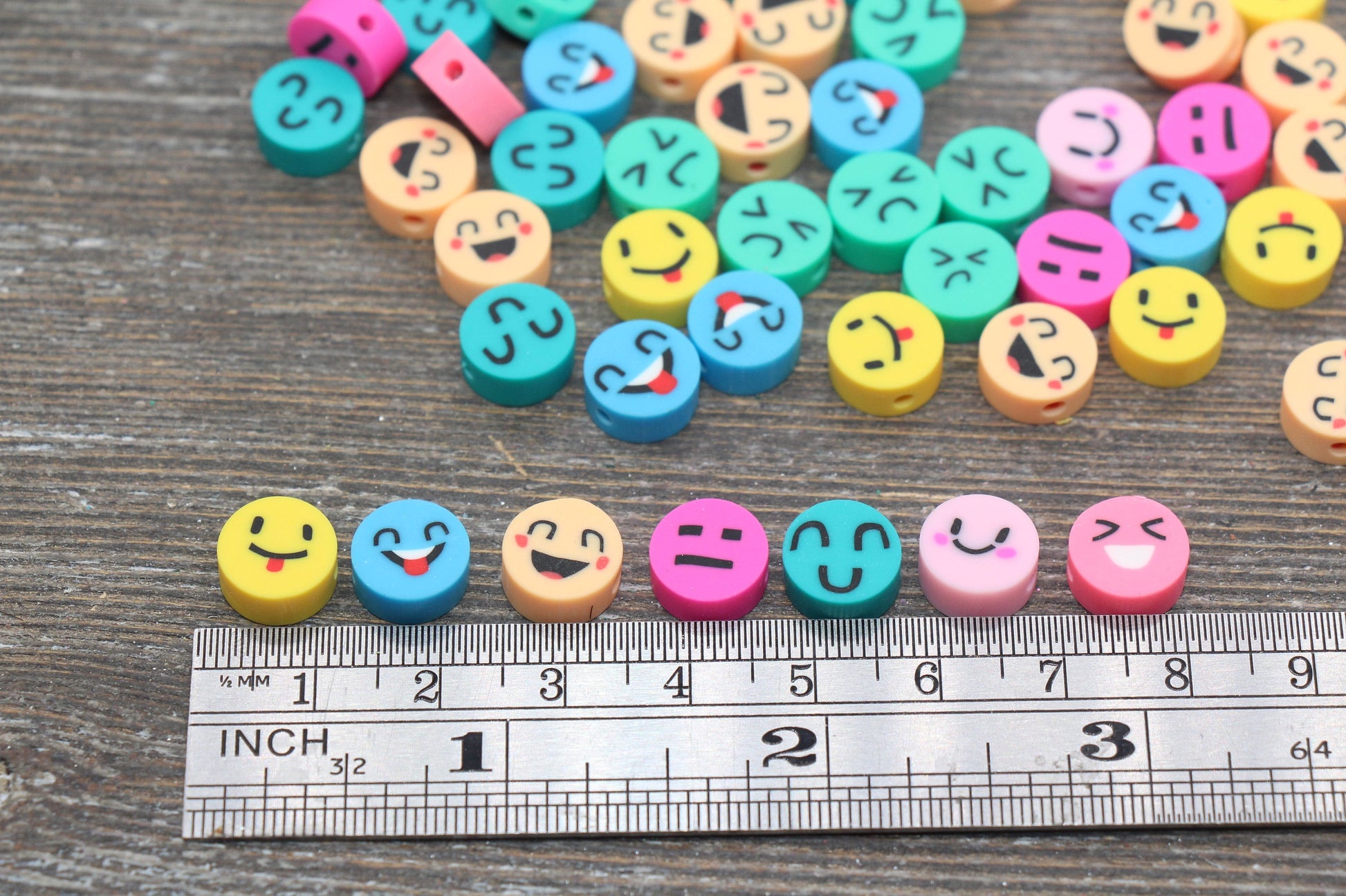 Emoji Polymer Clay Beads, Emoji Fimo Cane Beads, Assorted Emoji Beads, Smiley Face Beads, Facial Expression Beads #215