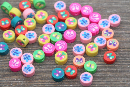 Butterfly Polymer Clay Beads, Assort Butterfly Round Clay Beads, Kawaii Butterflies Beads, Jewelry Beads #218