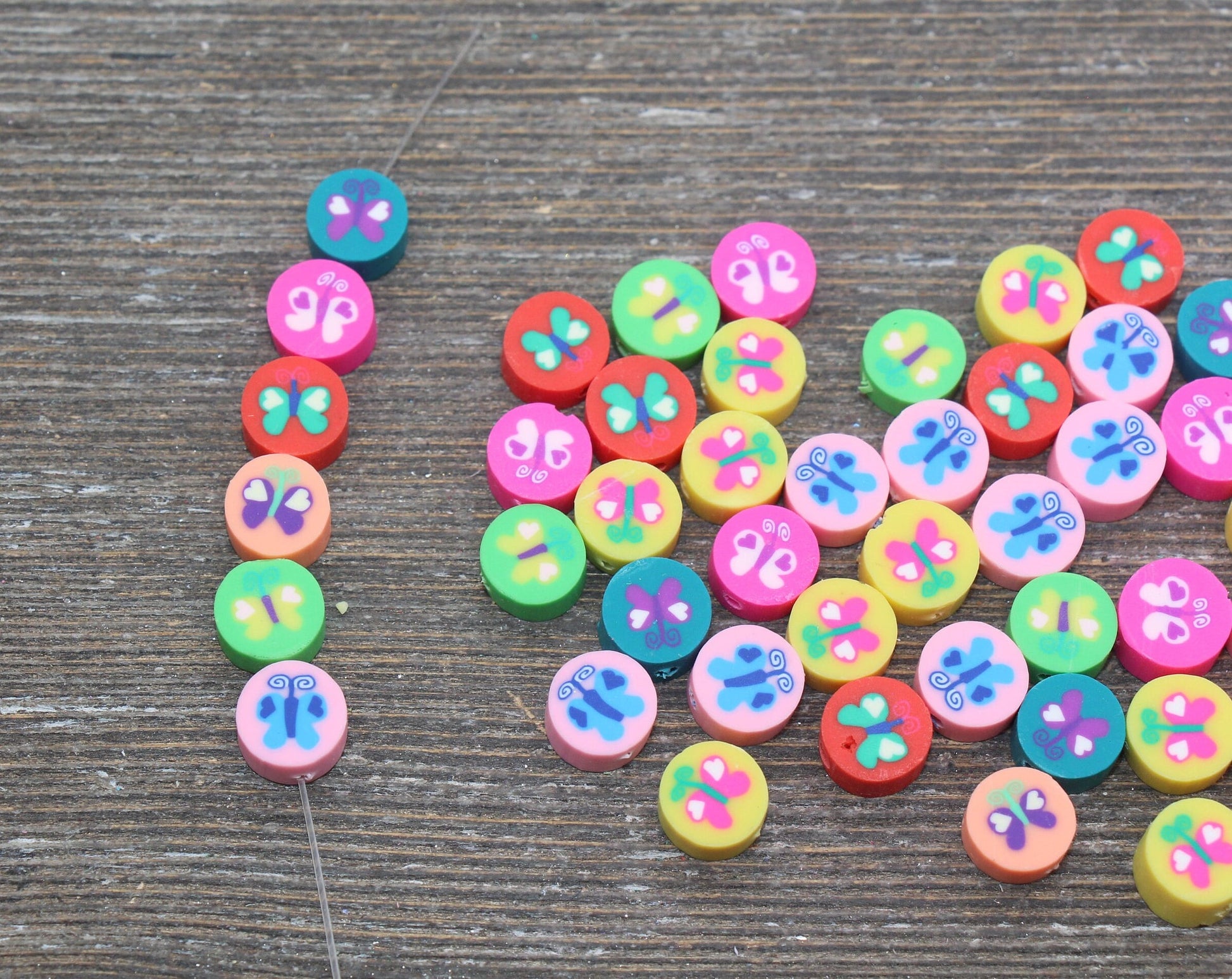 Butterfly Polymer Clay Beads, Assort Butterfly Round Clay Beads, Kawaii Butterflies Beads, Jewelry Beads #218