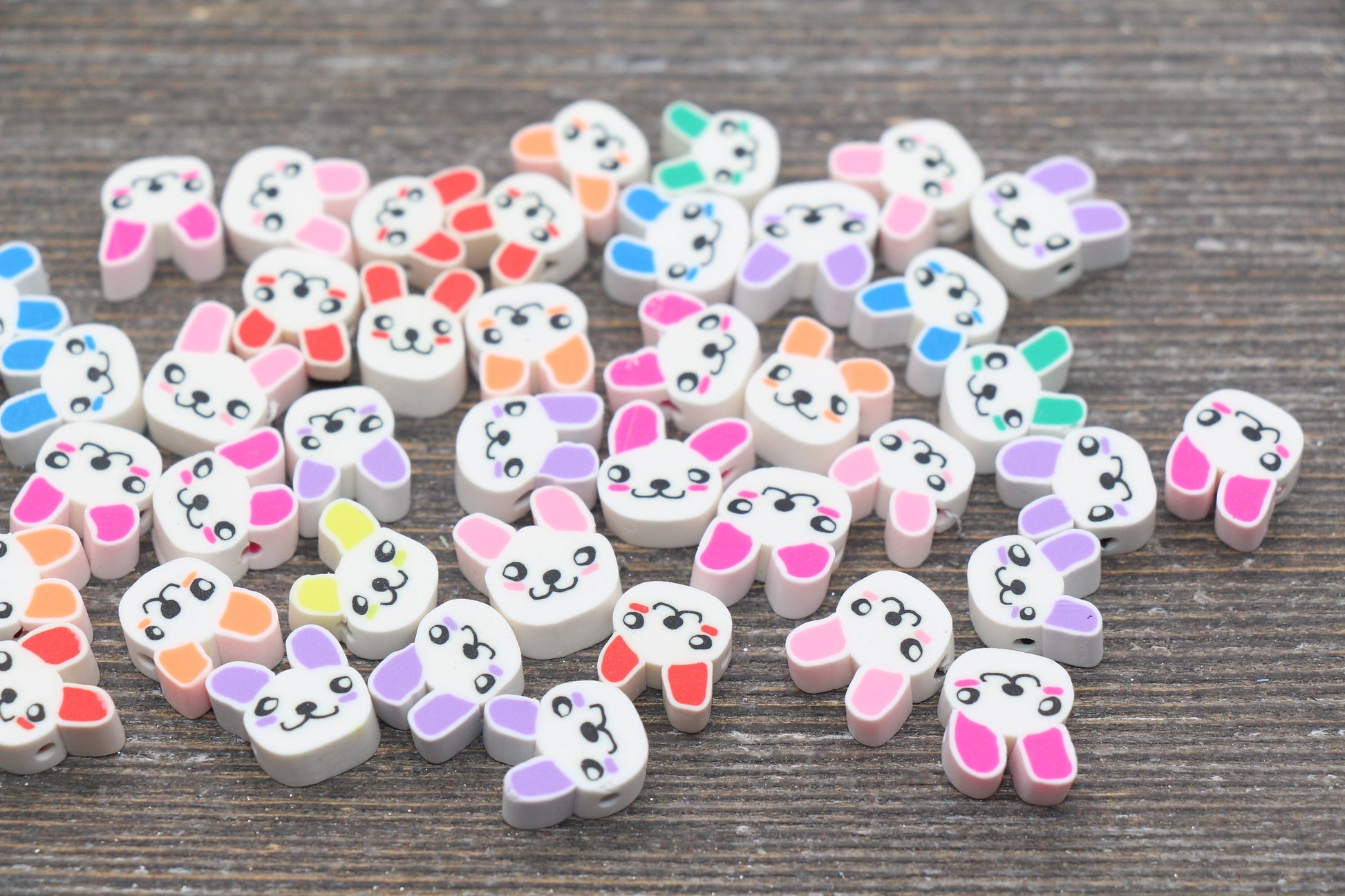 Bunny Polymer Clay Beads, Cute Bunny Clay Beads, Bunny Clay Loose Beads, Easter Themed Bunny Beads, Jewelry Beading Supplies #220