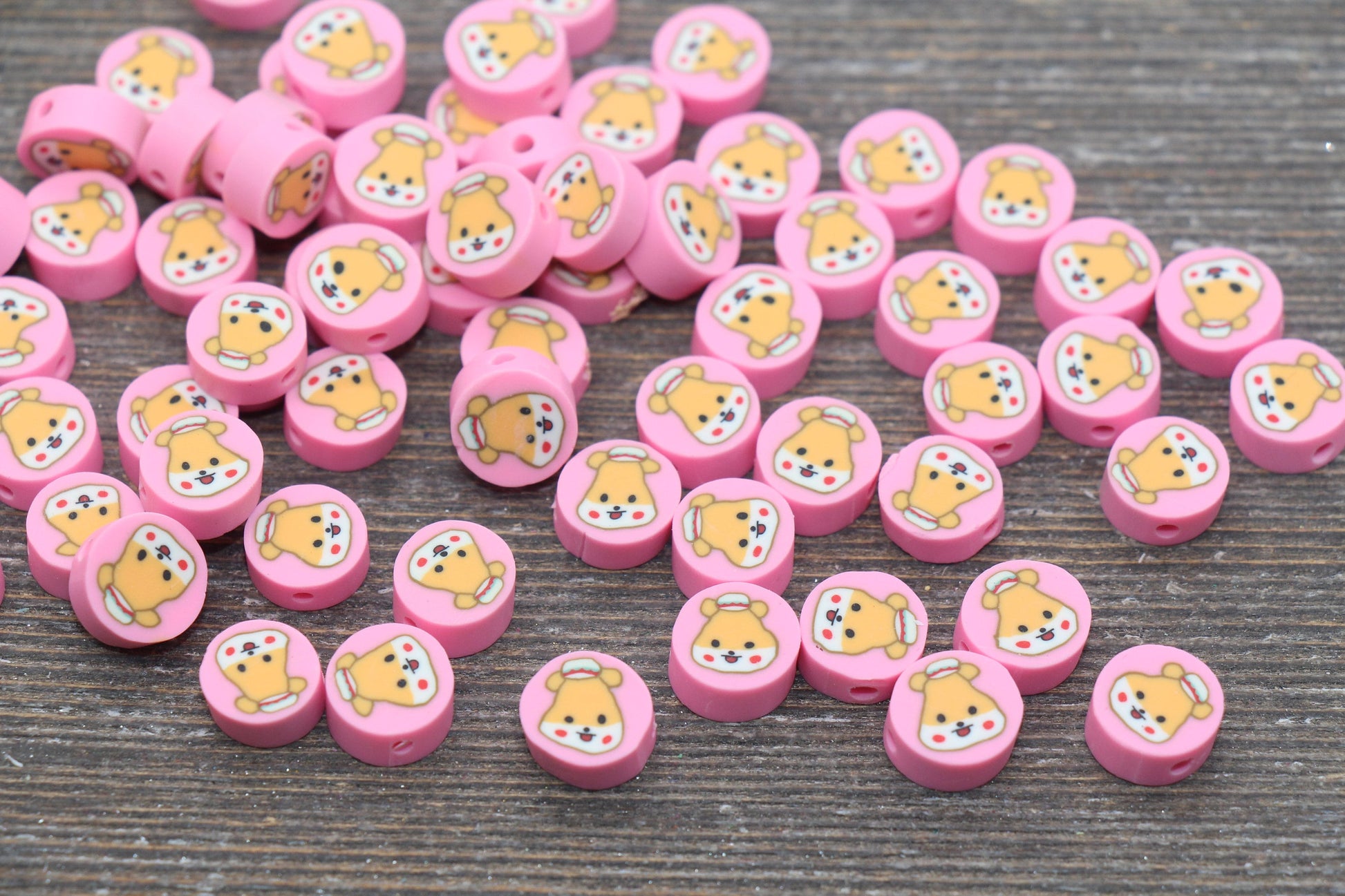 Kawaii Puppy Polymer Clay Beads, Dog Clay Beads, Puppy Clay Round Loose Beads, Jewelry Beads, Bead for Bracelet #225