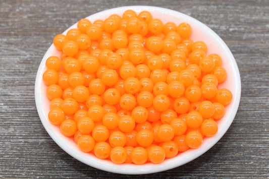 8mm Glow in Dark Orange Gumball Beads, Round Acrylic Loose Beads, Bubblegum Beads, Chunky Beads, Smooth Plastic Round Beads #1452