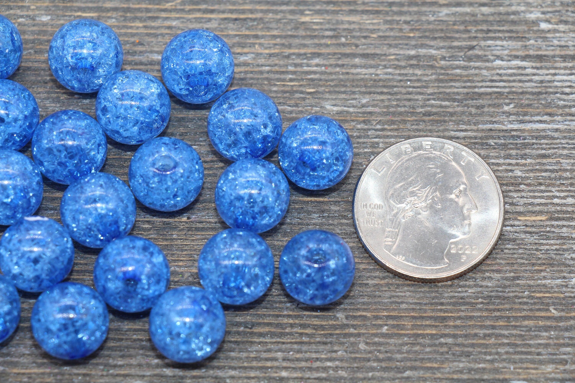 12mm Blue Crackle Gumball Beads, Acrylic Crackle Loose Beads, Bubblegum Beads, Chunky Beads, Smooth Round Plastic Beads #1541