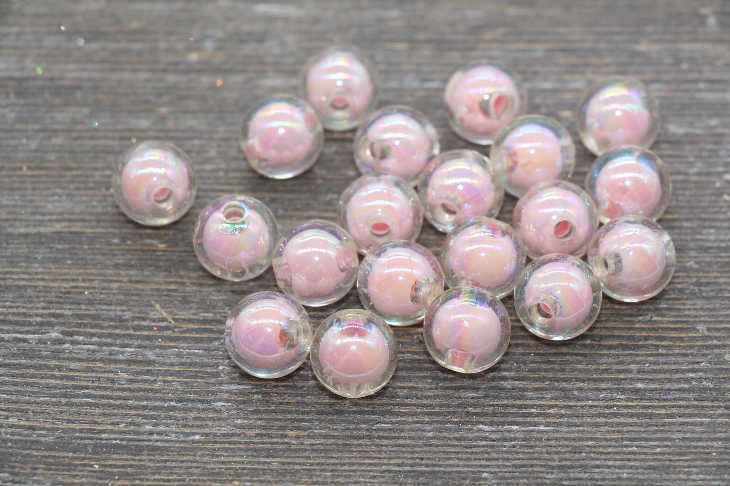 12mm Iridescent Pink Gumball Beads, AB Pink Round Acrylic Loose Beads, Glossy Shinny Bubblegum Beads, Chunky Beads, Round Beads #1957