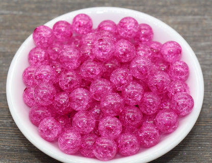 12mm Hot Pink Crackle Gumball Beads, Acrylic Crackle Loose Beads, Bubblegum Beads, Chunky Beads, Smooth Round Plastic Beads #1524