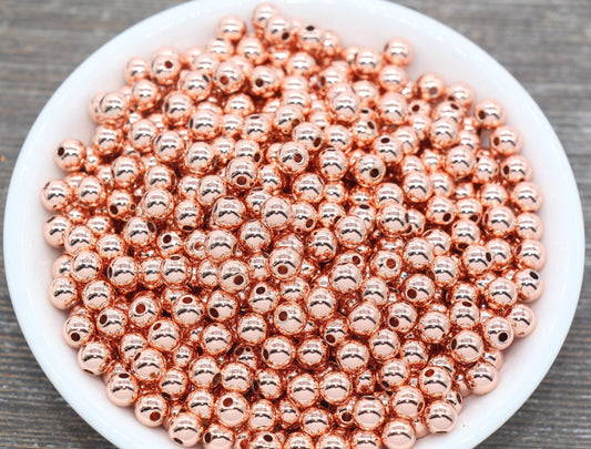 Rose Gold Spacer Beads, Rose Gold Round Beads, Size 4mm 6mm 8mm Rose Gold Beads