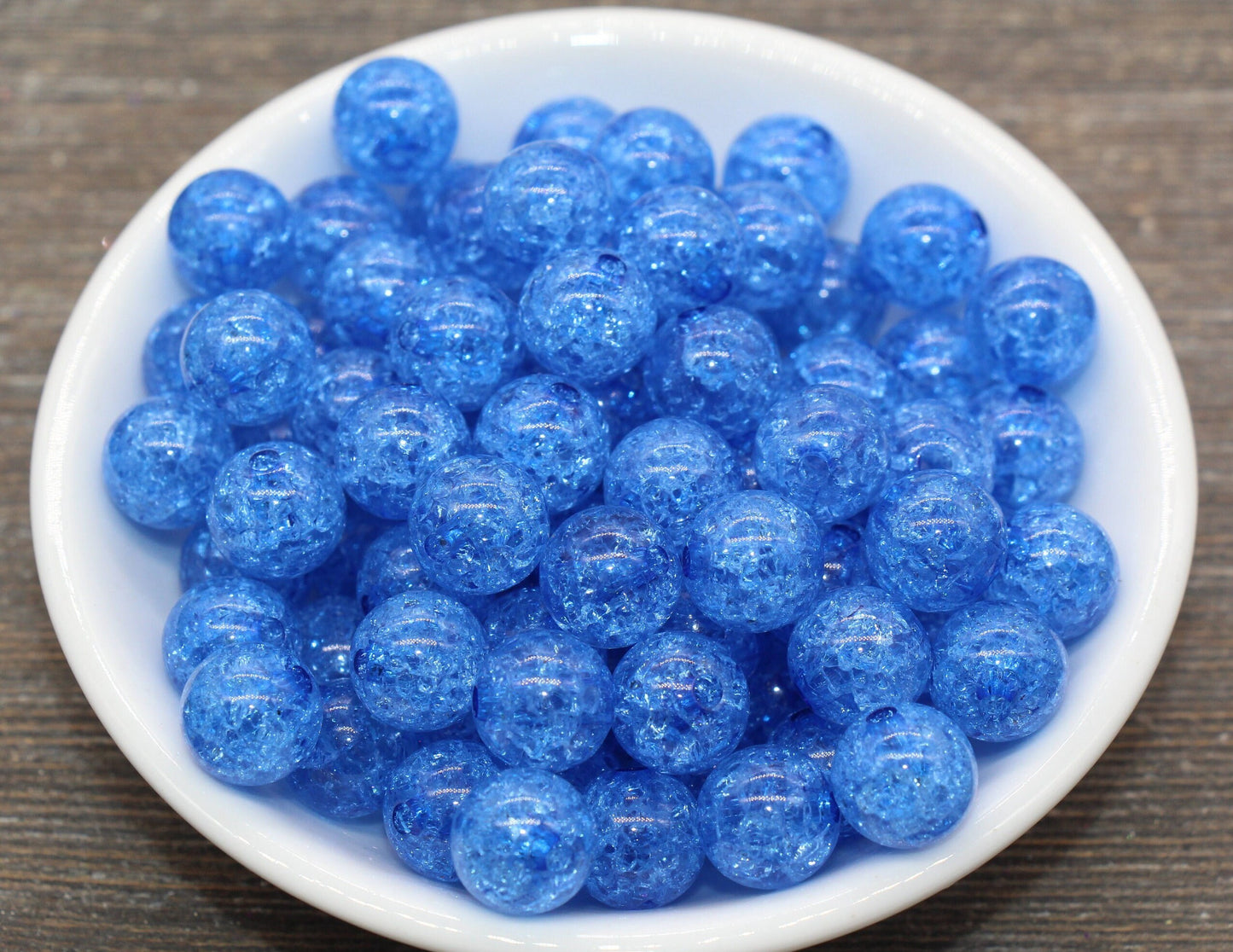 12mm Blue Crackle Gumball Beads, Acrylic Crackle Loose Beads, Bubblegum Beads, Chunky Beads, Smooth Round Plastic Beads #1541