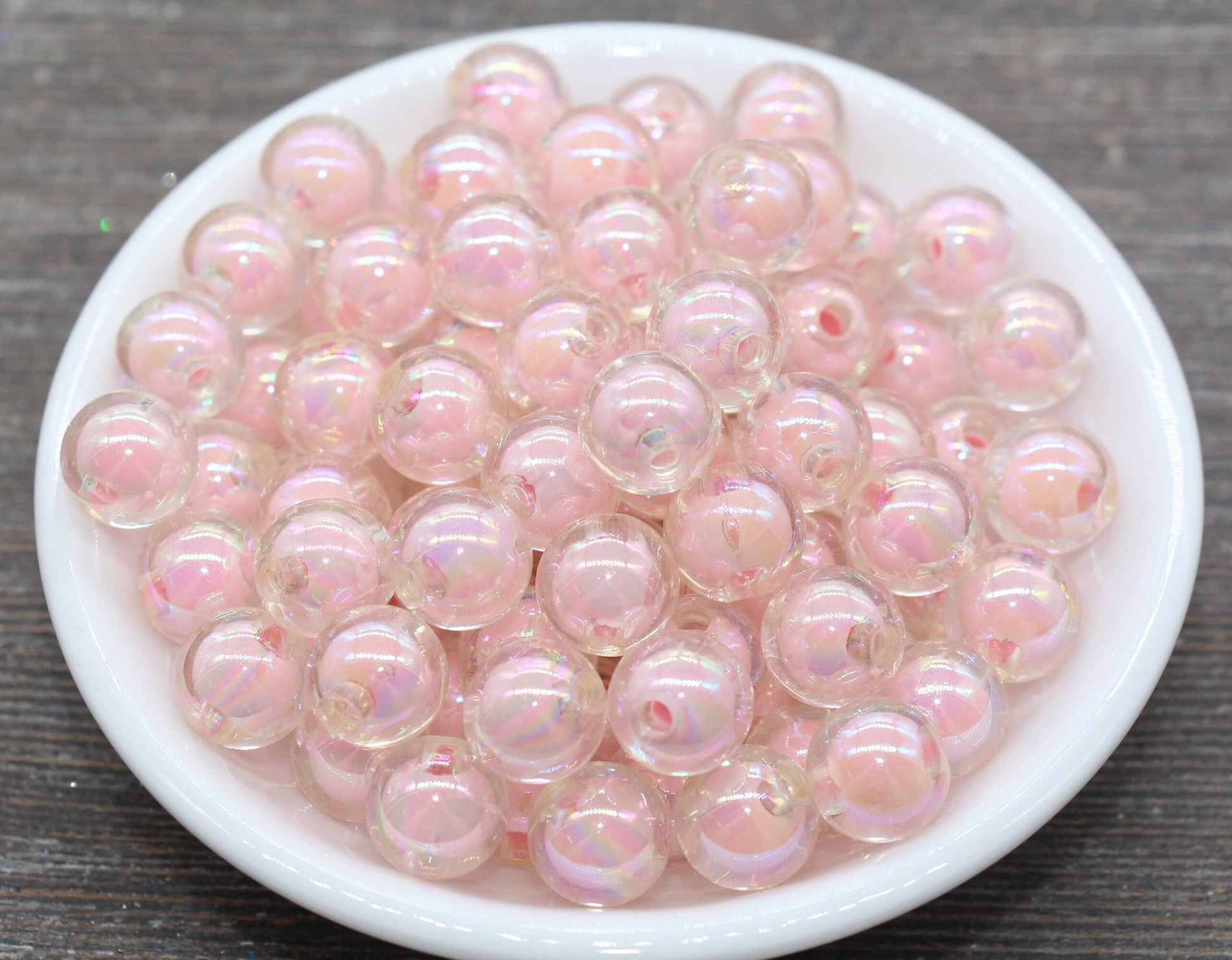 12mm Iridescent Pink Gumball Beads, AB Pink Round Acrylic Loose Beads, Glossy Shinny Bubblegum Beads, Chunky Beads, Round Beads #1957