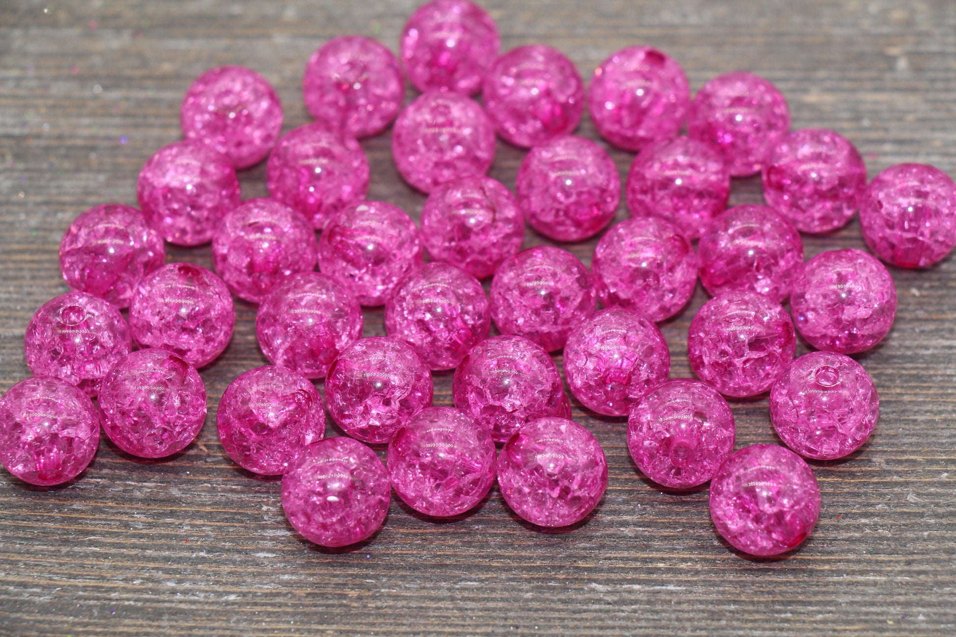 12mm Hot Pink Crackle Gumball Beads, Acrylic Crackle Loose Beads, Bubblegum Beads, Chunky Beads, Smooth Round Plastic Beads #1524