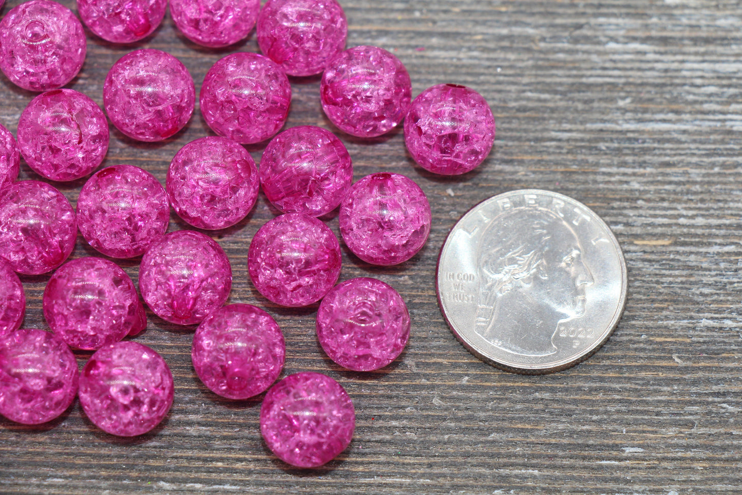 12mm Hot Pink Crackle Gumball Beads, Acrylic Crackle Loose Beads, Bubblegum Beads, Chunky Beads, Smooth Round Plastic Beads #1524