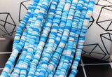 6mm Blue and White Mixed Heishi Beads, African Disc Beads, Wholesale Vinyl Heishi, 16 inch Strand #372