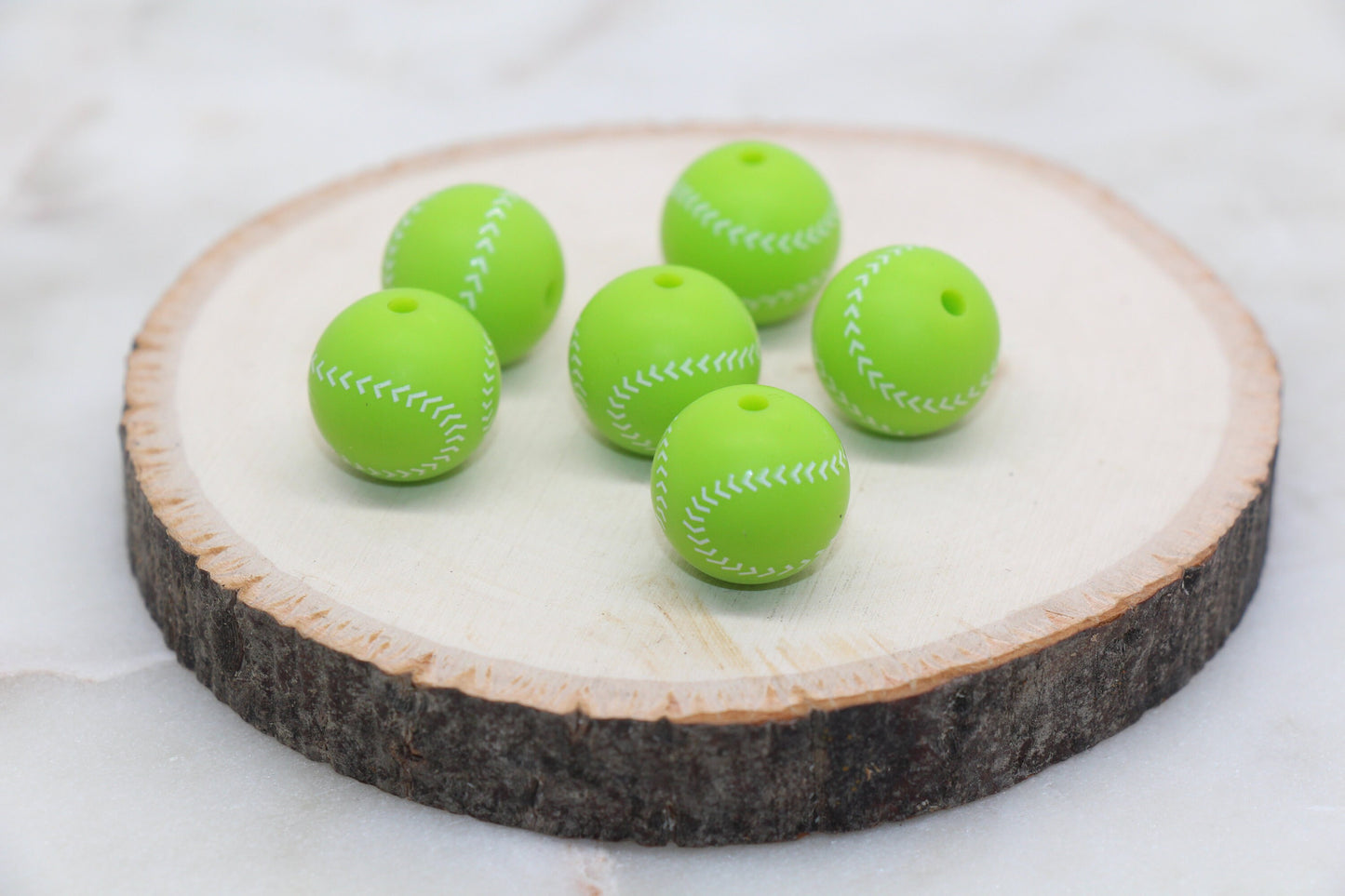 Tennis Ball Silicone Beads, Sports Print Silicone Beads, Round Sports Ball Beads, Chunky Beads, Silicone Beads #245