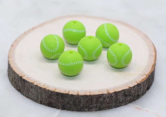 Tennis Ball Silicone Beads, Sports Print Silicone Beads, Round Sports Ball Beads, Chunky Beads, Silicone Beads #245