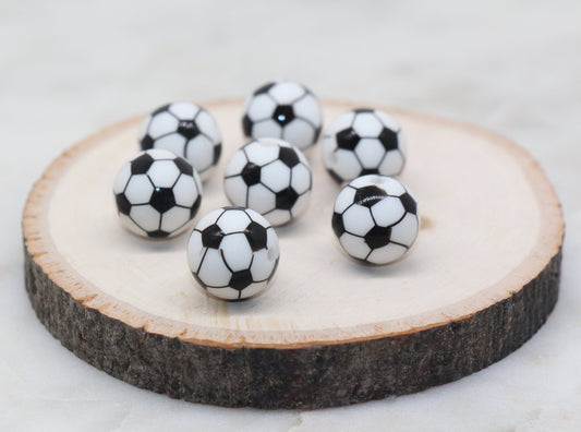 Soccer Ball Silicone Beads, Sports Print Silicone Beads, Round Sports Ball Beads, Chunky Beads, Silicone Beads #248