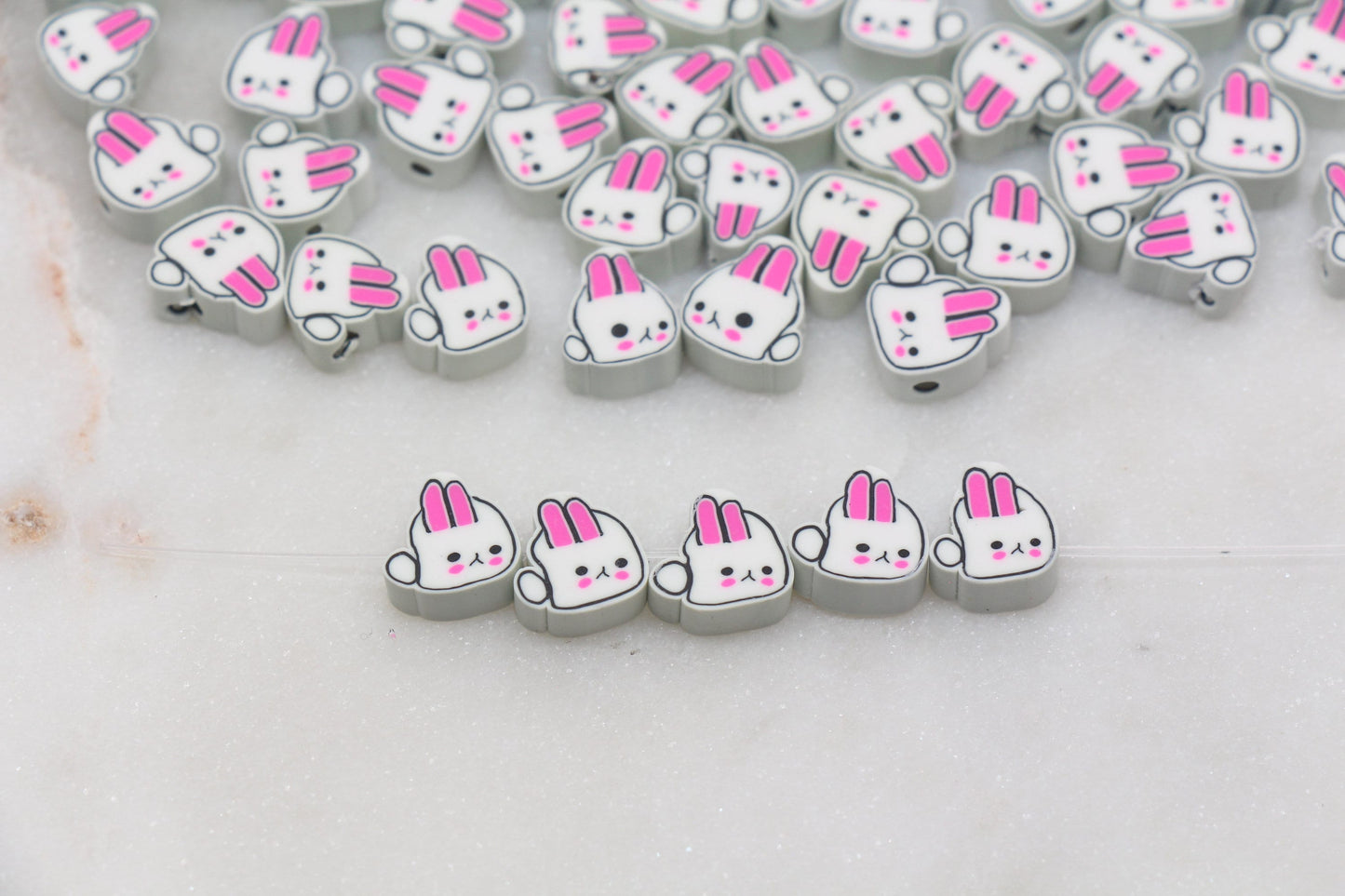 Bunny Polymer Clay Beads, Cute Bunny Clay Beads, Bunny Clay Loose Beads, Easter Themed Bunny Beads, Jewelry Beading Supplies #254