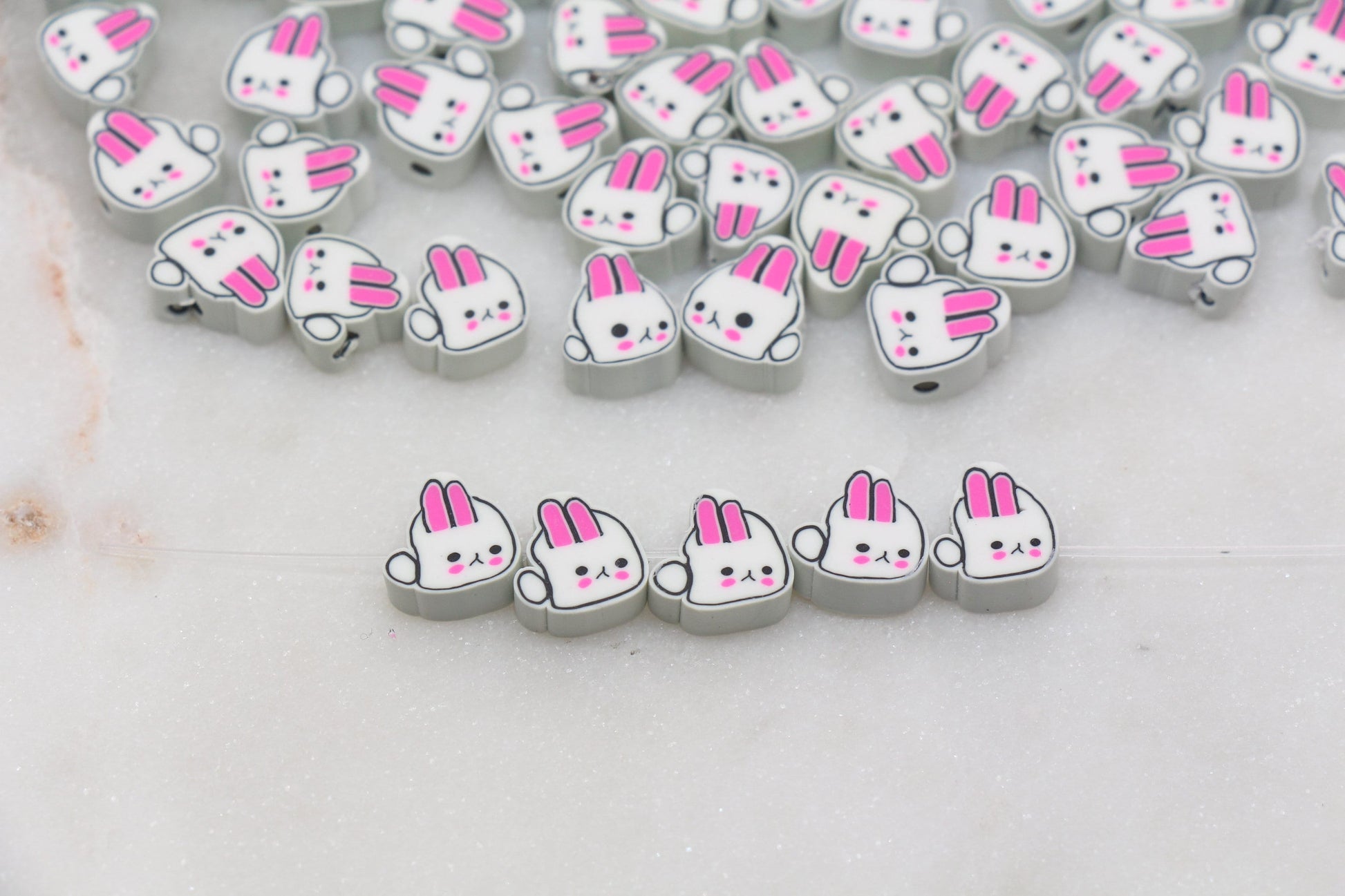 Bunny Polymer Clay Beads, Cute Bunny Clay Beads, Bunny Clay Loose Beads, Easter Themed Bunny Beads, Jewelry Beading Supplies #254