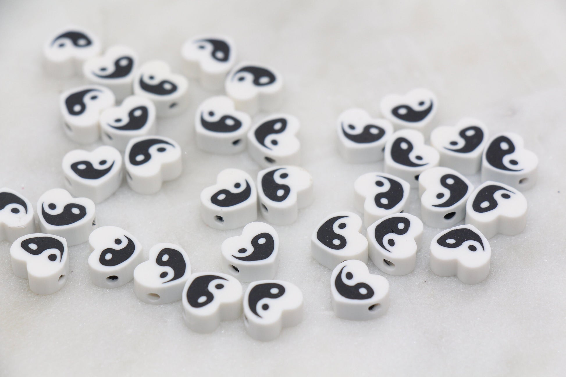 Yin Yang Polymer Clay Beads, White Yin-Yang Heart Shape Beads, Yin Yang Clay Beads, Jewelry Beads, Beads for Bracelet #257