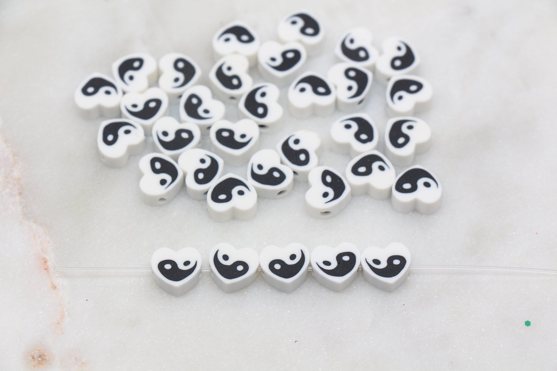 Yin Yang Polymer Clay Beads, White Yin-Yang Heart Shape Beads, Yin Yang Clay Beads, Jewelry Beads, Beads for Bracelet #257