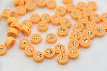 Papaya Polymer Clay Beads, Fruit Cane Beads, , Fruit Clay Beads, Papaya Beads, Jewelry Beads #263