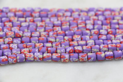 6mm Wide Column Chunky Polymer Clay Beads, Flower Printed Heishi Spacer Beads, Clay Tube Beads, Barrel Beads Heishi Beads #449