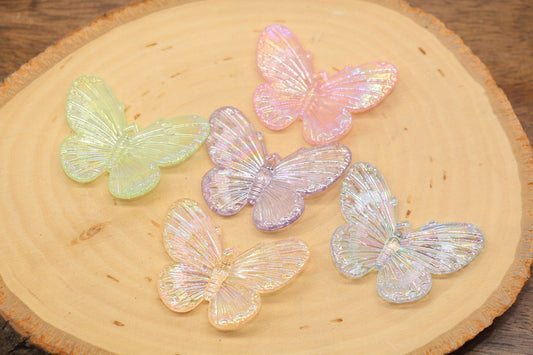 Assort Large Butterfly Pendants, Iridescent Butterfly Pendants, AB Transparent Acrylic Butterfly, Jewelry Making #2648