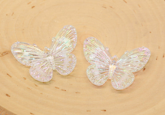 Clear White Large Butterfly Pendants, Iridescent Butterfly Pendants, AB Transparent Acrylic Butterfly, Jewelry Making #2649