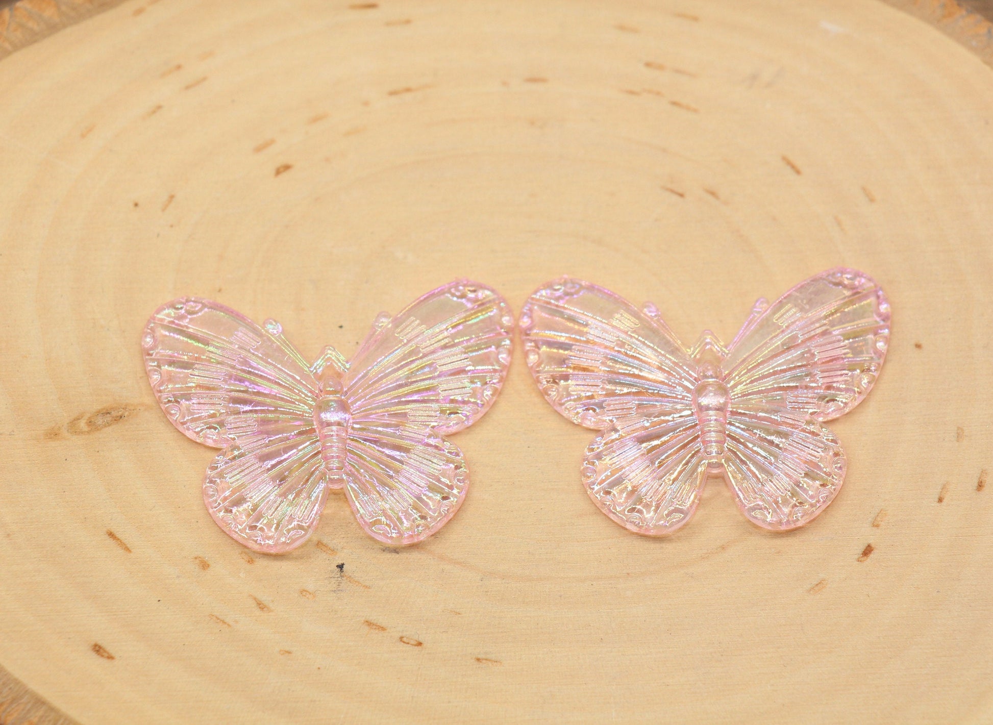 Pink Large Butterfly Pendants, Iridescent Butterfly Pendants, AB Transparent Acrylic Butterfly, Jewelry Making #2652