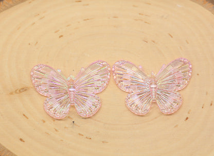 Pink Large Butterfly Pendants, Iridescent Butterfly Pendants, AB Transparent Acrylic Butterfly, Jewelry Making #2652