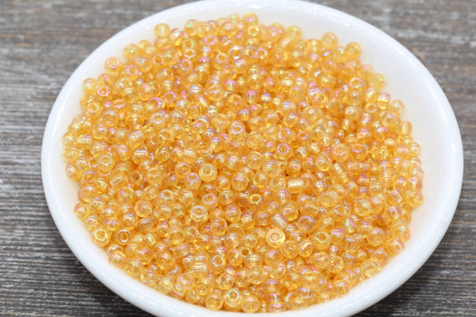 Light Orange Transparent AB Glass Seed Beads, 4mm 6/0 Glass Round Beads, Rainbow Trans Seed Beads, Rocailles Beads, Beading Supplies #1435