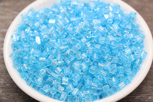 Glossy Square Glass Beads, 4mm Cube Glass Beads, Shinny Glass Bead, Transparent Light Blue Square Seed Beads, Beading Supplies #2130