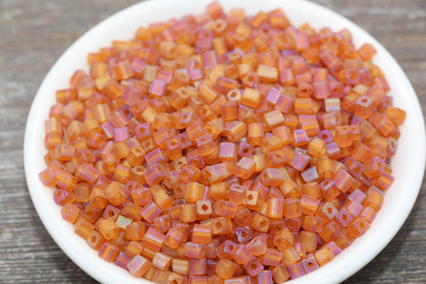 Matte Square Glass Seed Beads, 4mm Cube Glass Beads, Frosted Orange AB Square Seed Beads, Iridescent Glass Beads, Beading Supplies #2102