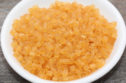 Matte Square Glass Seed Beads, 4mm Cube Glass Beads, Frosted Translucent Orange Square Seed Beads, Beading Supplies #2109