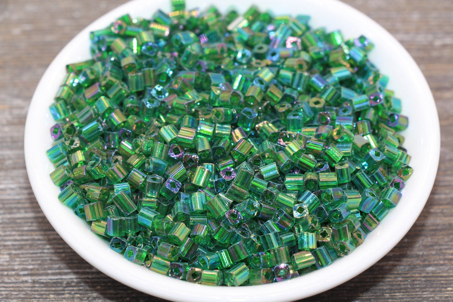 Iridescent Square Glass Beads, 4mm Cube Glass Beads, Sparkle Glass Beads, Transparent Green AB Square Seed Beads, Beading Supplies #2116